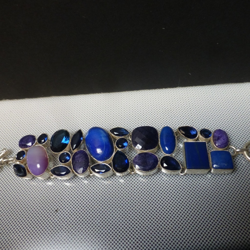 Silver lapis blue sapphire gemstone bling bracelet